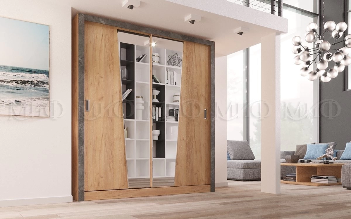 Шкаф-Купе Портофино (Ш-2000 × В-2200 × Г-616 мм) Дуб Крафт/Бетон