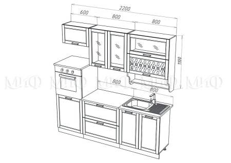 Кухонный Гарнитур Милан №3 NEW МДФ 2200 мм/Разные Цвета