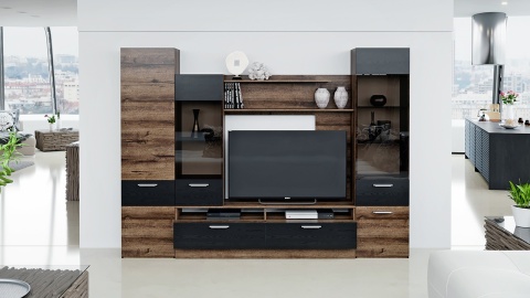 Гостиная Инфи Черный/Дуб Монастырский (Ш-2634 x В-1927 x Г-452 мм)