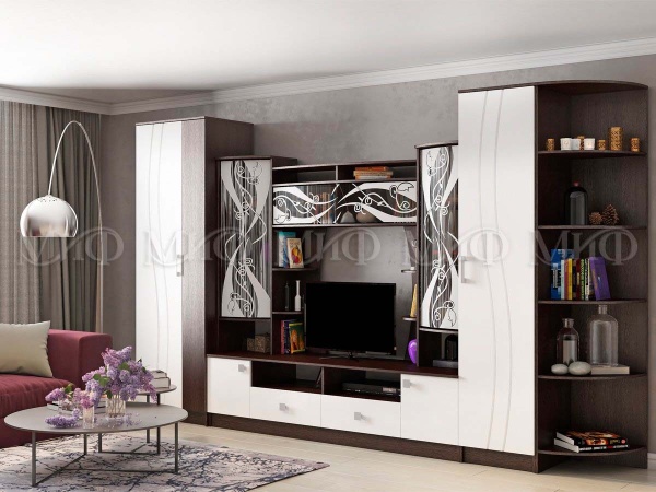 Гостиная Жасмин №3 МДФ Венге/Белый Глянец (Ш-3252 × В-2200 × Г-520 мм)
