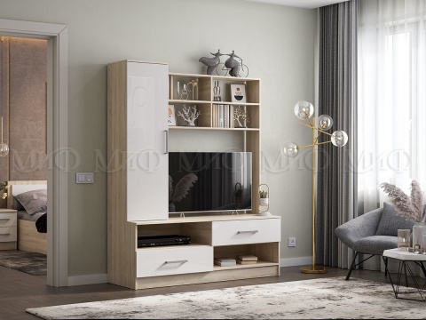 Гостиная Марго МДФ (Ш-1500 x В-1892 x Г-520 мм) Дуб Сонома/Белый Глянец