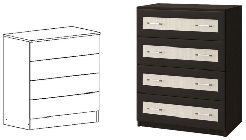 Комод Зара Раскладка МДФ с 4-мя Выдвижными Ящиками ЗК-03 Венге/Ясень Шимо Светлый (0,8х1,55х0,44)