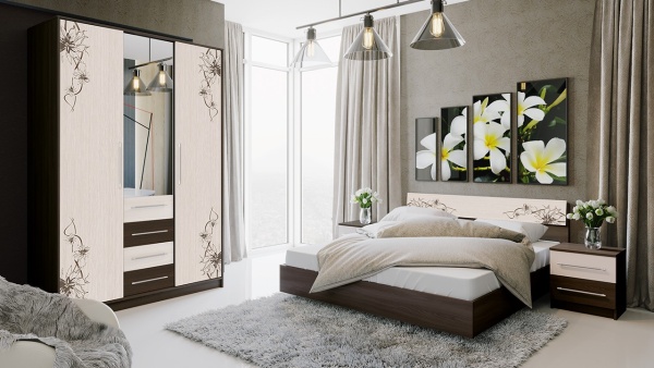 Спальный Гарнитур Мадлен №2 Венге Цаво/Дуб Белфорт с Рисунком