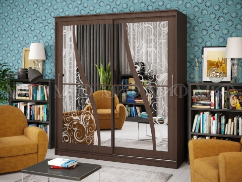 Шкаф-Купе Элвис-2 с Пескоструйным Рисунком (Ш-1500/1700/2000 × В-2200 х Г-650 мм)/Разные Цвета 