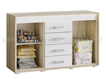 Комод Формула МДФ Сонома/Белый Глянец (Ш-1380 мм x В-858 мм x Г-464 мм)