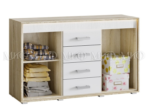 Комод Формула МДФ Сонома/Белый Глянец (Ш-1380 мм x В-858 мм x Г-464 мм)