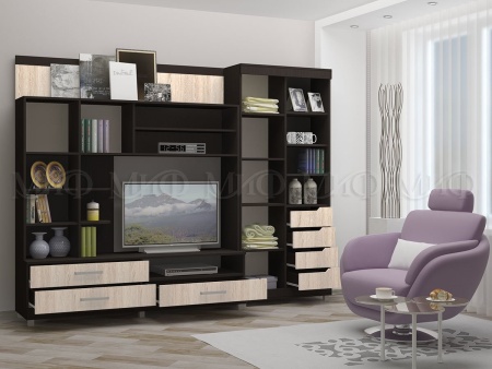 Гостиная Жаклин Венге/Дуб Сонома (Ш- 2700 мм x В-2057 мм x Г-456 мм)